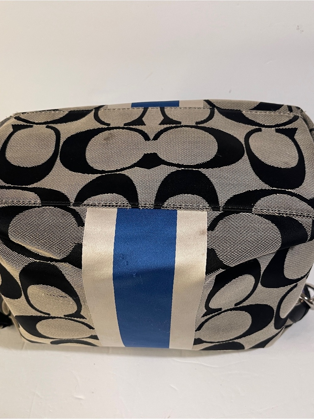 Coach Heritage Stripe Tote F14477 Y2K Signature C Shoulder Bag Black Blue White - Picture 16 of 16